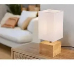 Led Tischleuchte Holzfu&szlig; Mit Stoffschirm In Wei&szlig;, H&ouml;he 30cm