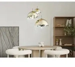 Led H&auml;ngelampe 3-flammig Mit Glaskugeln In Gold & Klarglas