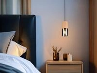 Meinewunschleuchte - Kleine Pendelleuchte Yelle 1-flammig Lampenschirm Holz &