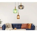 Led Pendelleuchte Aus Rillenglas Bunt Mit 3 Glasschirmen, &Oslash; 55cm