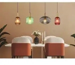Led Pendelleuchte Aus Rillenglas Bunt Mit 4 Glasschirmen, Breite 115cm
