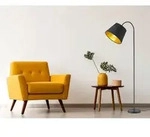 Meinewunschleuchte - Stehlampe Laurea Mit Flexarm & Stoff Lampenschirm Schwarz Gold,