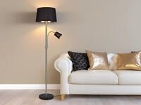 Meinewunschleuchte - Gro&szlig;e Stehlampe Henta Mit Leselampe, Stoffschirm Schwarz Gold
