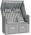 Strandkorb Mit Kissen Poly Rattan Und Massivholz Grau & Wei&szlig; Vidaxl