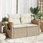 Gartensofa Mit Kissen 2-sitzer Beige Poly Rattan - Vidaxl