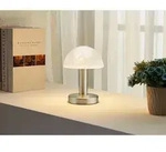 Led Tischleuchte Silber Mit Glasschirm Wei&szlig;, Touch Dimmbar, H&ouml;he 21cm