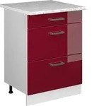 K&uuml;chenunterschrank R-line, Bordeaux Hochglanz, 60 Cm Mit Schubladen, Ap Marmor Vicco
