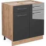 K&uuml;chenunterschrank Fame-line, Anthrazit Hochglanz, 80 Cm Mit Schubladen, Ohne