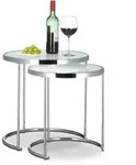 Relaxdays - Satztische Rund, Chromgestell, 2er Set, Modernes Design - Milchglas,