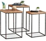 Relaxdays - Beistelltisch 3er Set, Mangoholz & Metall, Stilmix, Wohnzimmer,