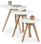 Relaxdays - Beistelltisch 3er Set, Beine Aus Walnussholz, Wei&szlig;e Tischplatte 50, 40,