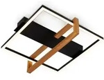 Led Ceiling Light, Black, With Wood, Led/14w