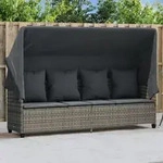 Vidaxl - Sonnenliege Mit Dach Und Kissen Grau Poly Rattan