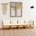 Vidaxl - 4-sitzer-gartensofa Mit Auflagen Creme Akazie Massivholz