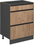 K&uuml;chenunterschrank R-line, Goldkraft Eiche, 60 Cm J-shape, Mit Schubladen, Ohne