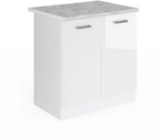 Vicco - Sp&uuml;lenunterschrank R-line, Wei&szlig; Hochglanz, 80 Cm , Ap Marmor