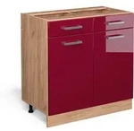 Vicco - K&uuml;chenunterschrank R-line, Bordeaux Hochglanz, 80 Cm Ohne Arbeitsplatte