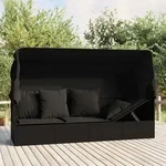 Outdoor-loungebett Mit Dach Und Kissen Schwarz Poly Rattan - Vidaxl