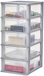 Kunststoff Schubladenbox Mit 5 Flachen Schubladen, Grau, Easy-pull-system, A4, A5 &