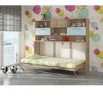 Schrankbett Wandbett Roger 90x200cm Horizontal + Regal Sonoma Eiche / Blau