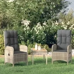 3-tlg. Garten-lounge-set Mit Kissen Grau Poly Rattan - Vidaxl