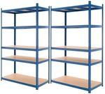 2er Set Werkstattregal Schwerlastregal 200x100x50 Cm Blau Pulverbeschichter Metall