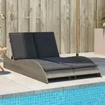 Vidaxl Sun Lounger With Cushions Grey 114x205x73 Cm Poly Rattan
