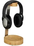Relaxdays Kopfh&ouml;rer St&auml;nder, Bambus, Metall, Headset Halterung On & Over Ear