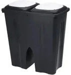 Duo M&uuml;lleimer 50 Liter Schwarz Mit Push Deckel In Wei&szlig; - 2x 25 L - Kunststoff