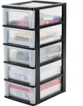 Kunststoff Schubladenbox Mit 5 Flachen Schubladen, Schwarz, Easy-pull-system, A4, A5