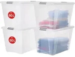 Aufbewahrungsboxen Mit Deckel, 60l, 4er-set, Silber, Sicherer Verschluss, Stapelbar,