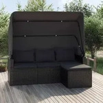 3-sitzer-gartensofa Mit Dach Und Fu&szlig;hocker Schwarz Poly Rattan - Vidaxl