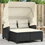 Gartensofa 2-sitzer Mit Dach Und Hockern Schwarz Poly Rattan - Vidaxl