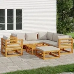 8-tlg. Garten-lounge-set Mit Hellgrauen Kissen Massivholz Vidaxl