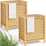 W&auml;schekorb Mit Deckel Bambus 70l W&auml;schebox Holz 61x51x36cm W&auml;schetonne