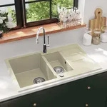 Granitsp&uuml;le Doppelbecken Beige - Vidaxl