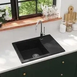 K&uuml;chensp&uuml;le Mit &Uuml;berlauf Oval Schwarz Granit Vidaxl