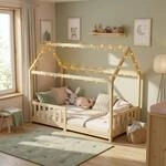 Hausbett Kinderbett Kiefer Massiv 80x160 Cm Natur Mit Lattenrost