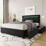 Bettgestell Mit Led-beleuchtung Und 2 Schubladen, Einzelbett Polsterbett 90x200cm,