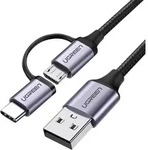 2in1 Kabel, Starkes Geflochtenes Kabel Usb - Microusb + Usb-c 1m 2,4a Schwarz