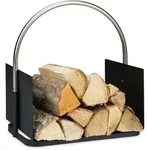 Kaminholzkorb, Metall, Vernickelter Griff, Brennholzkorb Innen, Holztrage, Hxbxt 43,5