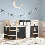 Kinderhochbett Mit Vorh&auml;ngen Wei&szlig; Schwarz 90x190 Cm Kiefernholz Vidaxl