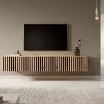 Selsey - Telire - Tv-lowboard Stehend In Wotan Eiche, Lamellenfront, Mit Schwarzen