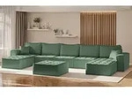 Wohnlandschaft Sofa U-form Modulsofa-set 6-teilig Sande Stoff Raven Flaschengr&uuml;n
