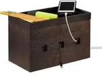 Relaxdays - Kabelbox Bambus, Steckdosenleiste & Kabel Verstecken, Kabelmanagement