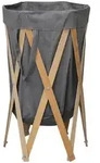 Vidaxl Folding Laundry Basket Grey Wood And Fabric
