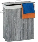 Relaxdays W&auml;schekorb Bambus Mit Deckel, Rechteckiger W&auml;schesammler, 2 F&auml;cher, 95 L