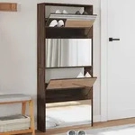 Vidaxl - Schuhschrank Mit Spiegel 4 F&auml;cher Braun Eiche-optik 63x17x134cm