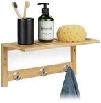 Relaxdays - Wandregal Mit Hakenleiste, Bambus, Hbt: 18 X 37,5 X 16 Cm, Handtuchhalter