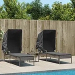 Sonnenliegen 2 Stk. Mit Dach Und Tisch Grau Poly Rattan - Vidaxl